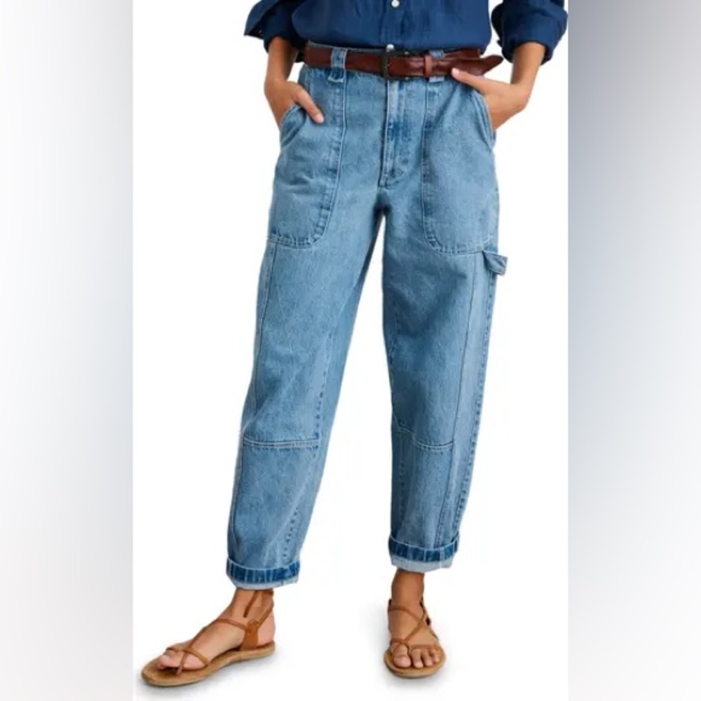 NEW Alex Mill Phoebe Straight Leg Cargo Jeans Vintage Wash Size 14 100% Cotton